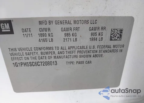 2012 Chevrolet Cruze Ltz from USA, damaged, VIN 1G1PH5SC6C7208013